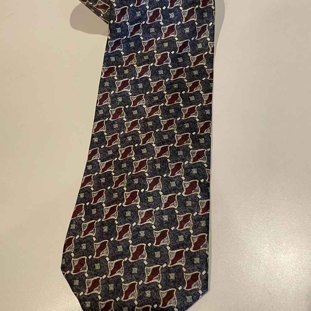 Geoffrey Beene Green and Gray Geometric Tie